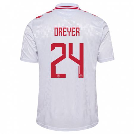 Kandiny Niño Camiseta Dinamarca Anders Dreyer #24 Blanco 2ª Equipación 24-26 La Camisa Chile