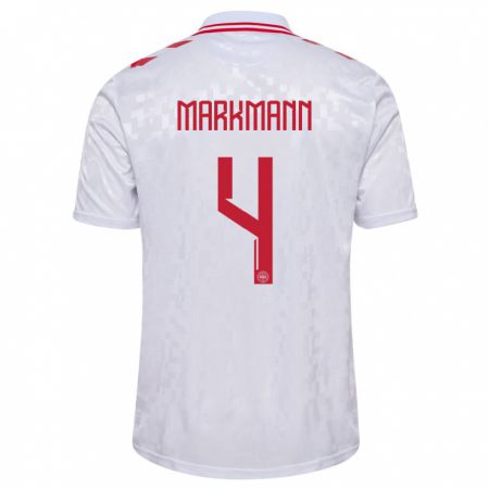 Kandiny Niño Camiseta Dinamarca Noah Markmann #4 Blanco 2ª Equipación 24-26 La Camisa Chile