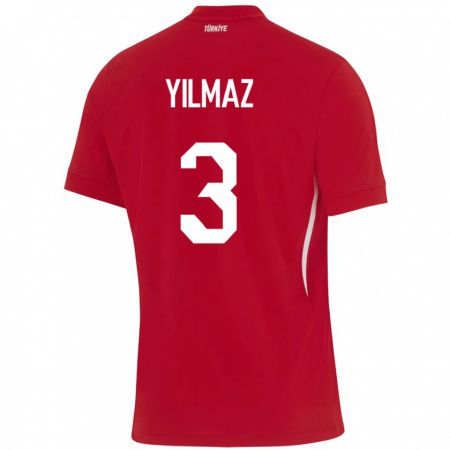 Kandiny Niño Camiseta Turquía Berkay Yılmaz #3 Rojo 2ª Equipación 24-26 La Camisa Chile