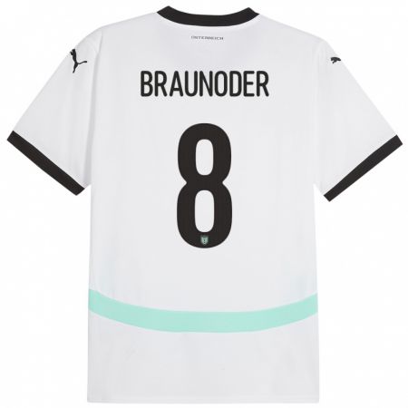 Kandiny Niño Camiseta Austria Matthias Braunöder #8 Blanco 2ª Equipación 24-26 La Camisa Chile