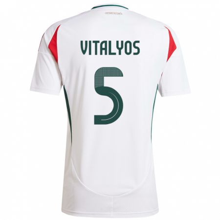 Kandiny Niño Camiseta Hungría Viktor Vitályos #5 Blanco 2ª Equipación 24-26 La Camisa Chile