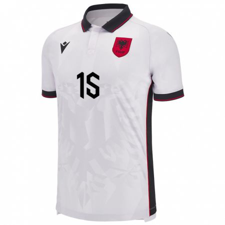 Kandiny Niño Camiseta Albania Enea Elmazi #15 Blanco 2ª Equipación 24-26 La Camisa Chile