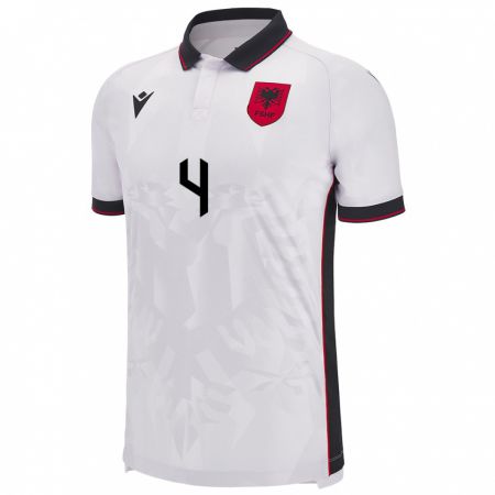 Kandiny Niño Camiseta Albania Leonora Dedgjonaj #4 Blanco 2ª Equipación 24-26 La Camisa Chile