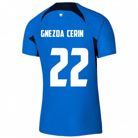 Kandiny Niño Camiseta Eslovenia Adam Gnezda Cerin #22 Azul 2ª Equipación 24-26 La Camisa Chile