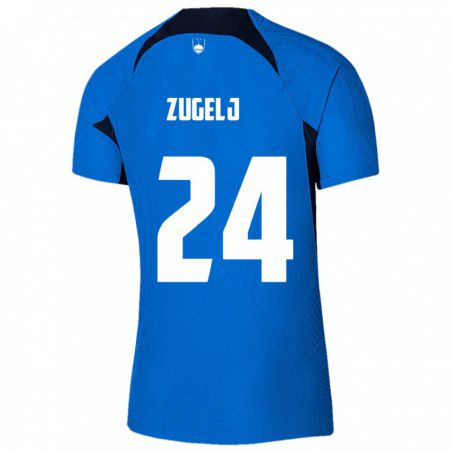 Kandiny Niño Camiseta Eslovenia Nino Zugelj #24 Azul 2ª Equipación 24-26 La Camisa Chile
