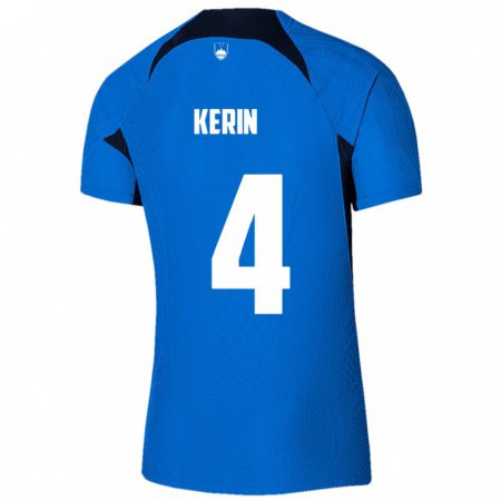 Kandiny Niño Camiseta Eslovenia Mark Kerin #4 Azul 2ª Equipación 24-26 La Camisa Chile