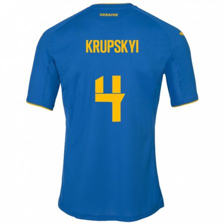 Kandiny Niño Camiseta Ucrania Ilya Krupskyi #4 Azul 2ª Equipación 24-26 La Camisa Chile