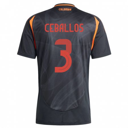 Kandiny Niño Camiseta Colombia Brayan Ceballos #3 Negro 2ª Equipación 24-26 La Camisa Chile