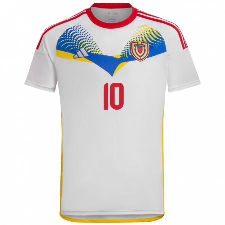 Kandiny Niño Camiseta Venezuela Wikelman Carmona #10 Blanco 2ª Equipación 24-26 La Camisa Chile