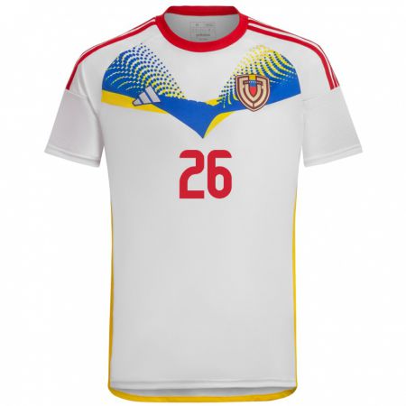 Kandiny Niño Camiseta Venezuela Daniel Pereira #26 Blanco 2ª Equipación 24-26 La Camisa Chile