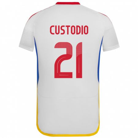 Kandiny Niño Camiseta Venezuela Alex Custodio #21 Blanco 2ª Equipación 24-26 La Camisa Chile