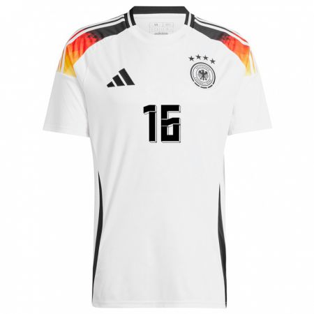 Kandiny Hombre Camiseta Alemania Eric Martel #16 Blanco 1ª Equipación 24-26 La Camisa Chile