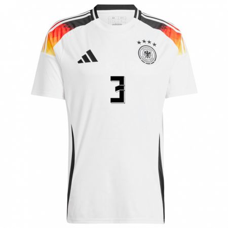 Kandiny Hombre Camiseta Alemania Noah Katterbach #3 Blanco 1ª Equipación 24-26 La Camisa Chile