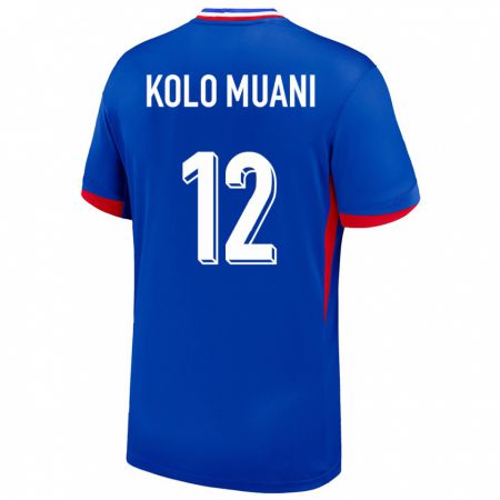 Kandiny Hombre Camiseta Francia Randal Kolo Muani #12 Azul 1ª Equipación 24-26 La Camisa Chile
