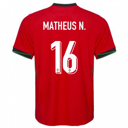 Kandiny Hombre Camiseta Portugal Matheus Nunes #16 Rojo 1ª Equipación 24-26 La Camisa Chile