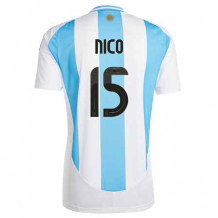 Kandiny Hombre Camiseta Argentina Nico  #15 Blanco Azul 1ª Equipación 24-26 La Camisa Chile