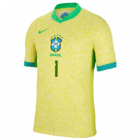 Kandiny Hombre Camiseta Brasil Alisson #1 Amarillo 1ª Equipación 24-26 La Camisa Chile