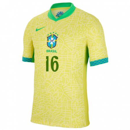 Kandiny Hombre Camiseta Brasil Bernardo Valim #16 Amarillo 1ª Equipación 24-26 La Camisa Chile