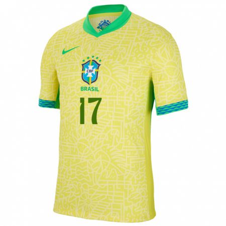 Kandiny Hombre Camiseta Brasil Lucas Beraldo #17 Amarillo 1ª Equipación 24-26 La Camisa Chile