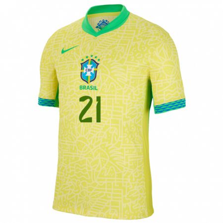 Kandiny Hombre Camiseta Brasil Matheus Cunha #21 Amarillo 1ª Equipación 24-26 La Camisa Chile