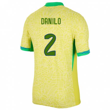Kandiny Hombre Camiseta Brasil Danilo #2 Amarillo 1ª Equipación 24-26 La Camisa Chile