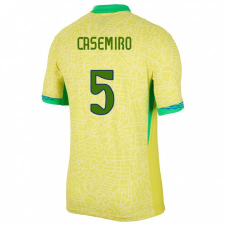 Kandiny Hombre Camiseta Brasil Casemiro #5 Amarillo 1ª Equipación 24-26 La Camisa Chile