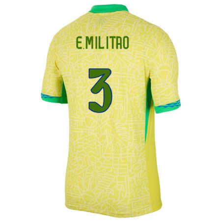 Kandiny Hombre Camiseta Brasil Eder Militao #3 Amarillo 1ª Equipación 24-26 La Camisa Chile