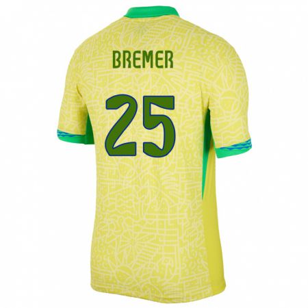 Kandiny Hombre Camiseta Brasil Bremer #25 Amarillo 1ª Equipación 24-26 La Camisa Chile