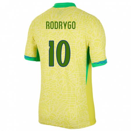 Kandiny Hombre Camiseta Brasil Rodrygo #10 Amarillo 1ª Equipación 24-26 La Camisa Chile