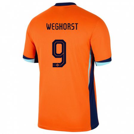 Kandiny Hombre Camiseta Países Bajos Wout Weghorst #9 Naranja 1ª Equipación 24-26 La Camisa Chile
