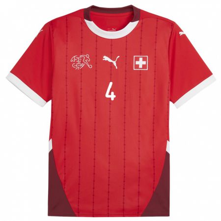 Kandiny Hombre Camiseta Suiza Pascal Hammer #4 Rojo 1ª Equipación 24-26 La Camisa Chile