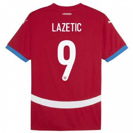 Kandiny Hombre Camiseta Serbia Marko Lazetic #9 Rojo 1ª Equipación 24-26 La Camisa Chile