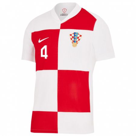 Kandiny Hombre Camiseta Croacia Bosko Sutalo #4 Blanco Rojo 1ª Equipación 24-26 La Camisa Chile