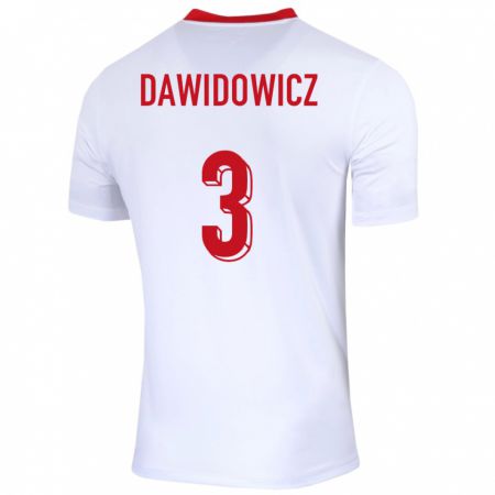 Kandiny Hombre Camiseta Polonia Pawel Dawidowicz #3 Blanco 1ª Equipación 24-26 La Camisa Chile