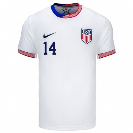 Kandiny Hombre Camiseta Estados Unidos Bryan Moyado #14 Blanco 1ª Equipación 24-26 La Camisa Chile