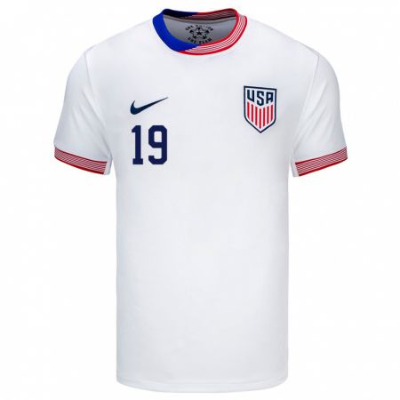 Kandiny Hombre Camiseta Estados Unidos Crystal Dunn #19 Blanco 1ª Equipación 24-26 La Camisa Chile