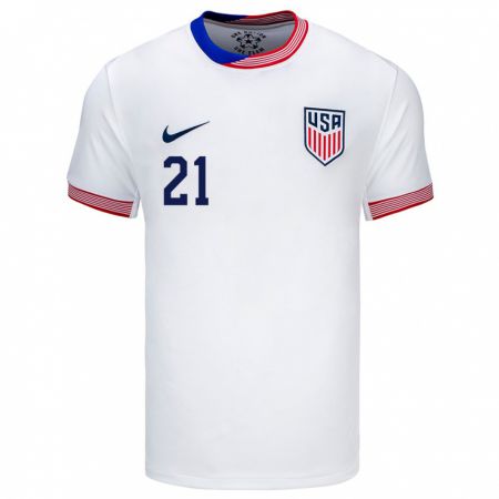 Kandiny Hombre Camiseta Estados Unidos Timothy Weah #21 Blanco 1ª Equipación 24-26 La Camisa Chile