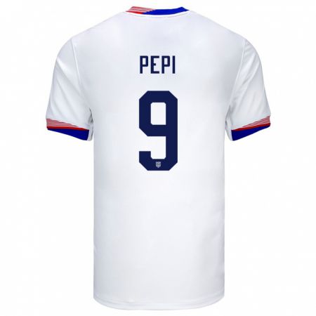 Kandiny Hombre Camiseta Estados Unidos Ricardo Pepi #9 Blanco 1ª Equipación 24-26 La Camisa Chile