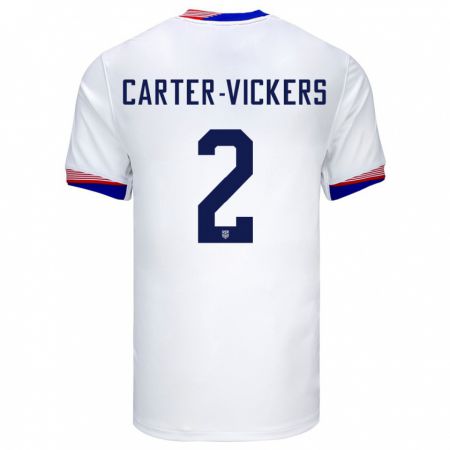 Kandiny Hombre Camiseta Estados Unidos Cameron Carter-Vickers #2 Blanco 1ª Equipación 24-26 La Camisa Chile