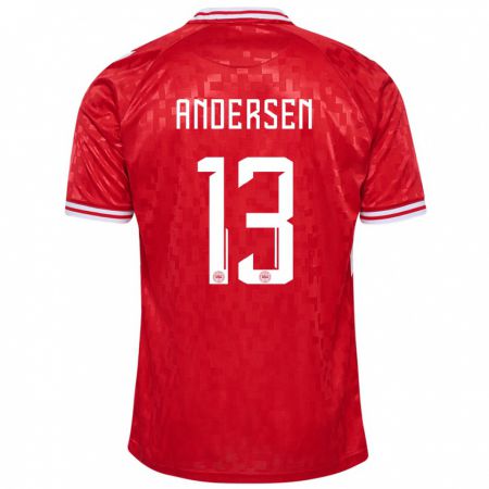 Kandiny Hombre Camiseta Dinamarca Frej Andersen #13 Rojo 1ª Equipación 24-26 La Camisa Chile