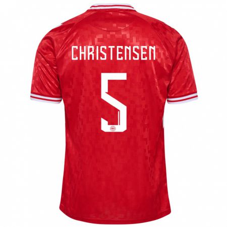 Kandiny Hombre Camiseta Dinamarca Aske Christensen #5 Rojo 1ª Equipación 24-26 La Camisa Chile