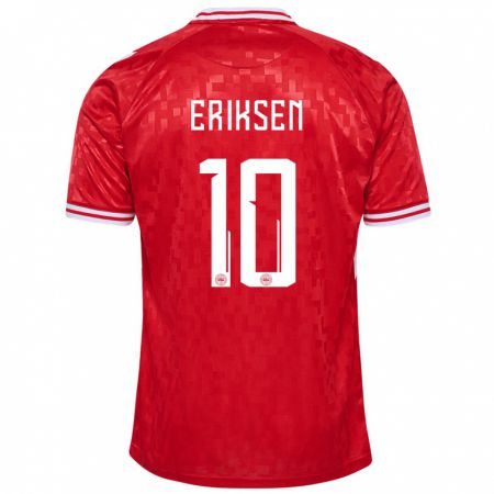 Kandiny Hombre Camiseta Dinamarca Christian Eriksen #10 Rojo 1ª Equipación 24-26 La Camisa Chile