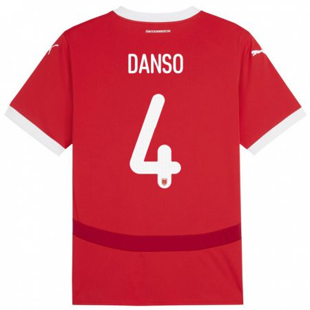 Kandiny Hombre Camiseta Austria Kevin Danso #4 Rojo 1ª Equipación 24-26 La Camisa Chile