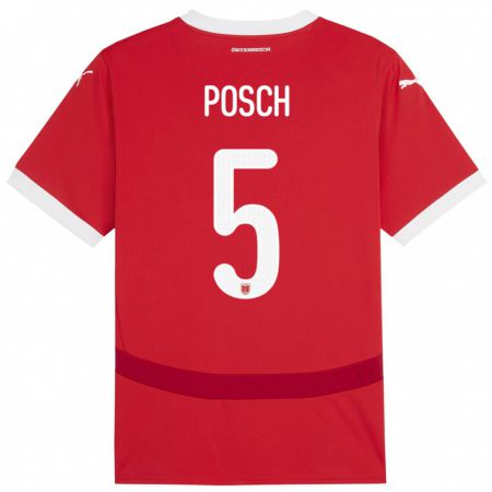 Kandiny Hombre Camiseta Austria Stefan Posch #5 Rojo 1ª Equipación 24-26 La Camisa Chile