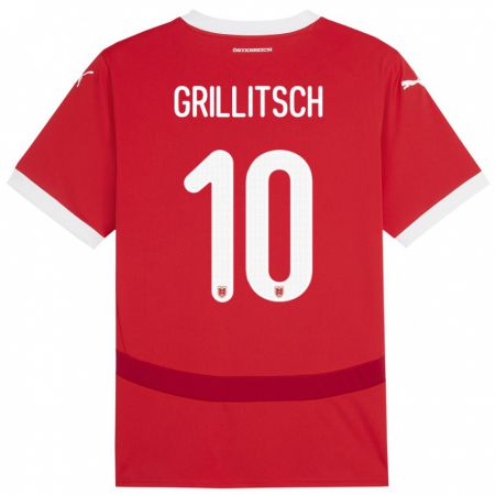 Kandiny Hombre Camiseta Austria Florian Grillitsch #10 Rojo 1ª Equipación 24-26 La Camisa Chile