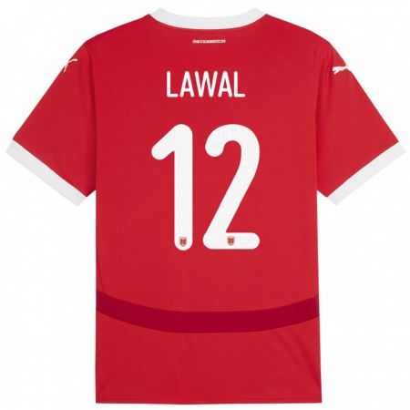 Kandiny Hombre Camiseta Austria Tobias Lawal #12 Rojo 1ª Equipación 24-26 La Camisa Chile