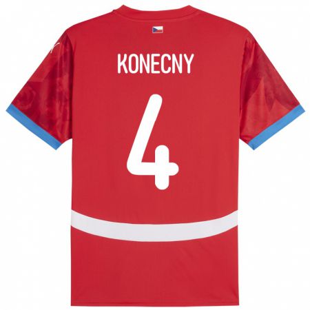 Kandiny Hombre Camiseta Chequia Mikulas Konecny #4 Rojo 1ª Equipación 24-26 La Camisa Chile