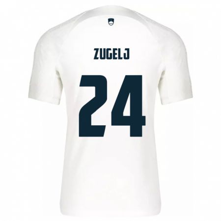 Kandiny Hombre Camiseta Eslovenia Nino Zugelj #24 Blanco 1ª Equipación 24-26 La Camisa Chile