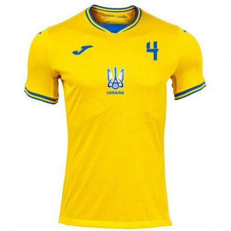 Kandiny Hombre Camiseta Ucrania Maksym Dyachuk #4 Amarillo 1ª Equipación 24-26 La Camisa Chile