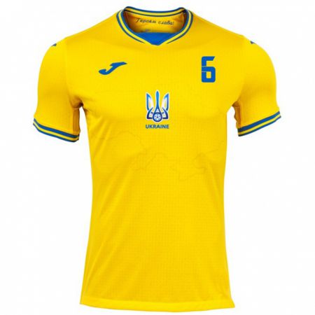 Kandiny Hombre Camiseta Ucrania Maksym Tsymbalyuk #6 Amarillo 1ª Equipación 24-26 La Camisa Chile